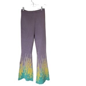 The Ragged Priest Knit Flare Pants Womens XS Lavender Flame Print Excellent